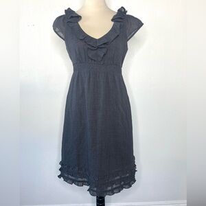 ANTHROPOLOGIE Maeve Gray Wool A-line Ruffled Knee Length Dress Size 2